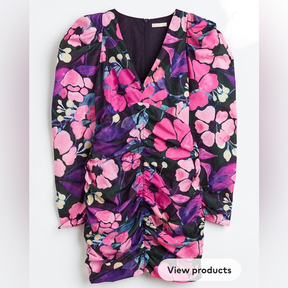 H&M gathered puff-sleeve short fitted dress. - Picture 3 of 4